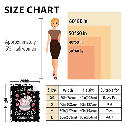 Personalized Cow Blanket Gifts with Name - 40"x50" Cute Throw for Women, Girls - Black Soft Fuzzy Blankets for Couch & Sofa