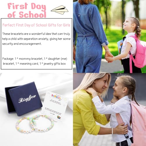 Image of Back To School Gifts for Mom and Daughter Mama and Mini Braclets First Day of School Mommy and Me Bracelet Heart Clay Bead Bracelets