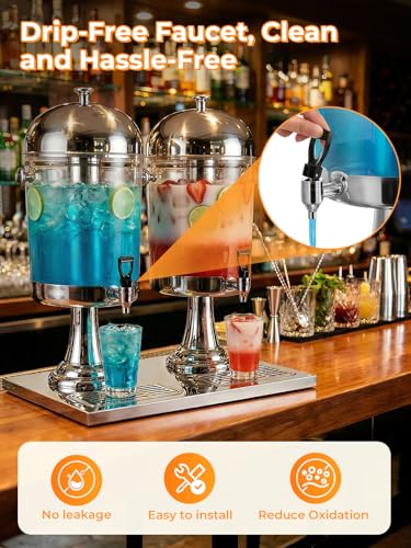 Beverage Dispenser for Parties 4.5 Gallon, Stainless Steel Drink Dispenser with Stand, Commercial Hot & Cold Juice Dispenser, Ice Core & Drip Trays for Beer, Lemonade Ideal for Parties Buffet Home Bar - Thumbnail 3