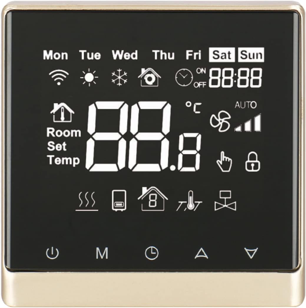 Baomain Programmable Thermostat, None Battery Powered, LCD Digital AC110-120V DK-506 3 Amp, Work for Under-Floor Temperature Controller Golden