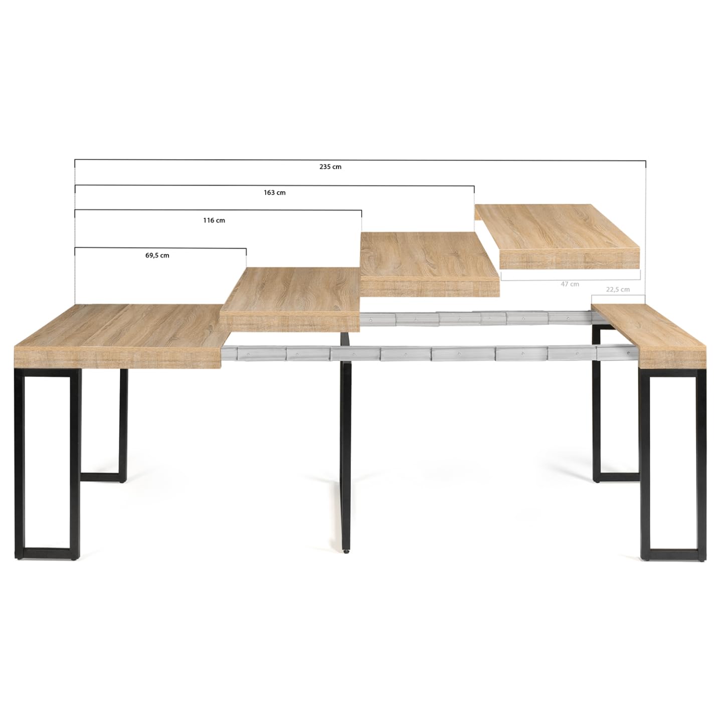IDMarket - Table Console Extensible Toronto 10 Personnes 235 cm Design Industriel