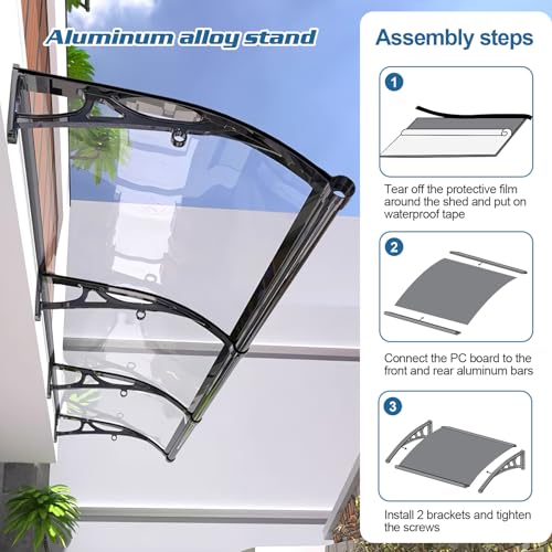 Awning for Door Entrance,Awnings for Doors,UPF 50+,Window Awnings Exterior,Aluminum Alloy Bracket,Polycarbonate Front Door Canopy for Sun Shutter,UV,Rain,Snow Protection