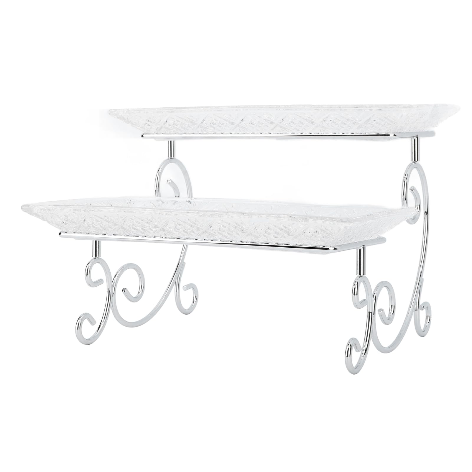 Naroote Bandeja de Servicio de Buffet de Vidrio de 2 Niveles, Estante de Exhibición Elegante para Fiestas, Bodas, 30 X 15,6 Cm