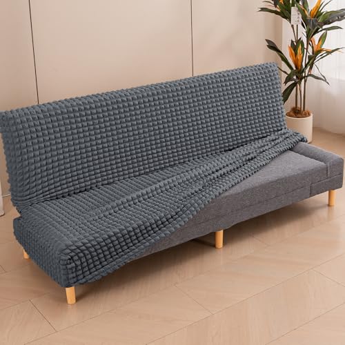 Image of HOKIPO Armless Sofa Cover for Sofa Cum Bed, 280 GSM Stretchable Elastic Futon Slipcover, 'Aria Nova' (Large) Dark Grey (AR-6703-DGRY)