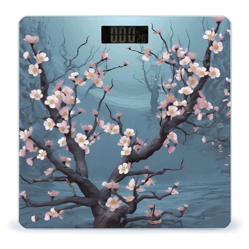 Balanza digital de baño Cherry Blossom precisa vidrio templado miniatura 1