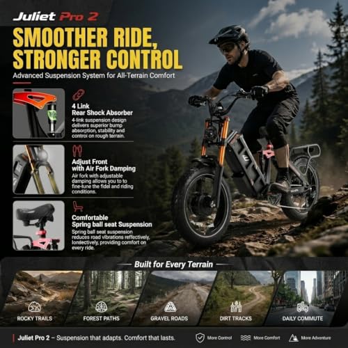 Image of 2026 Eahora 5400W Juliet Pro 2 Electric Bike for Adults 43MPH Dual Motor 70Ah Ebike 200Miles Long Range Electric Bicycle, 20'' Fat Tire Full Suspension Electric Mountain Bike for Commuting /Delivery