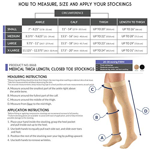 Truform 8868BL-M 20-30 Mmhg Compression Stockings For Men And Women, Thigh High Length thumb #1