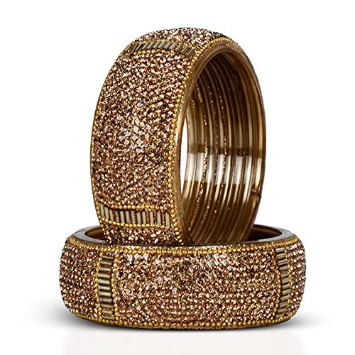 BIANKA Metal Kada Bangle WIth Zircon Designed Stones Set Of 2 for Women and Girls for Beauty and Ethnic Wear jewellery bangles woman bangles wedding bangles set for women (Gold, 2.80) (B09DYW7S1T) Amazon Price History, Amazon Price Tracker