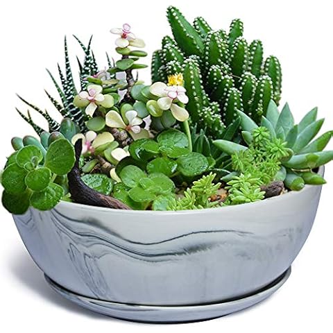EPGardening 26CM Large Planter Pot Marble Pattern Ceramic Succulent Planter Big Plant Pot Succulents Container Flower Pot Indoor Outdoor Decor Cover