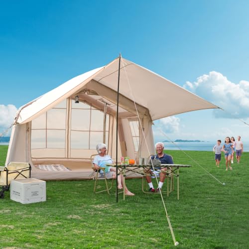 Image of Inflatable Tent, Easy Setup 4 /6 /8 /10 /12 Person Blow Up Tent with Hand Pump | Spacious 2-room glamping tent with quick inflatable setup and waterproof fabric for 4-season family camping adventures