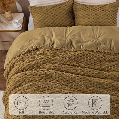 Image of BEDELITE Fluffy King Size Comforter Set - Brown Fleece Soft Comforter for King Size Bed, Luxury Warm Bedding Set for Winter, Fuzzy Bed Set 3 Pieces (1 Comforter, 2 Pillowcases)