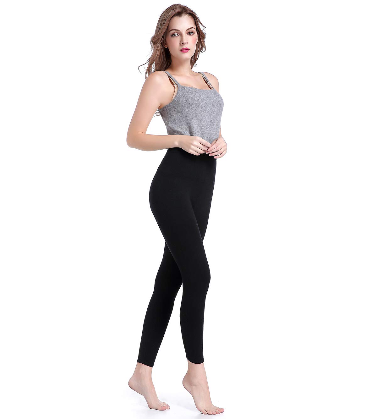 ZHILI Damskie miękkie legginsy damskie spodnie 4 kolory wełniane robaki długie legginsy, Black, L