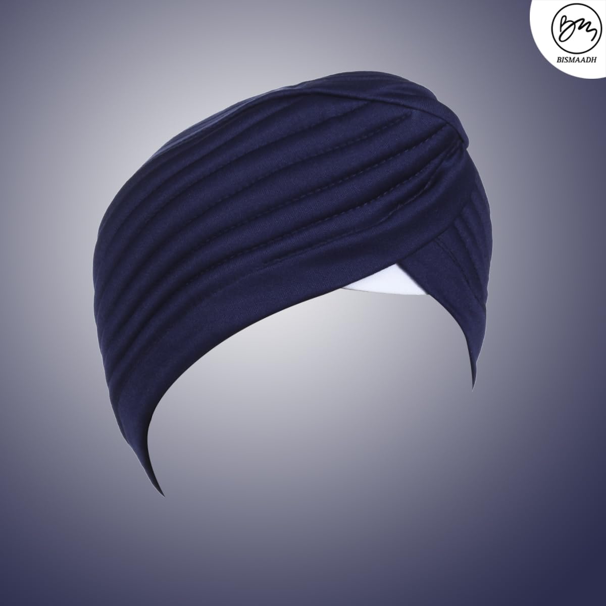 BISMAADH Polyester Readymade Instant Traditional Headwear Sikh Turban Cap for Men & Women - Headcover, Sardar Pagdi Navy Blue, Free Size 1