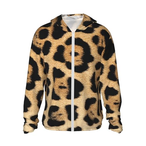 Leopard Print Sun Protection Hoodie Zip Rash Guard Long Sleeve Shirt for Fishing Hiking for Mens Womens
