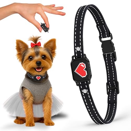 Bark Collar for Small Dogs 5-15 lbs with Magnetic Charging – No Shock, 3 Beep & Vibration Modes, 5 Sensitivity Levels – Humane Stop Anti-Barking Device – Dog Training Bark Collar (Black/Red Heart)
