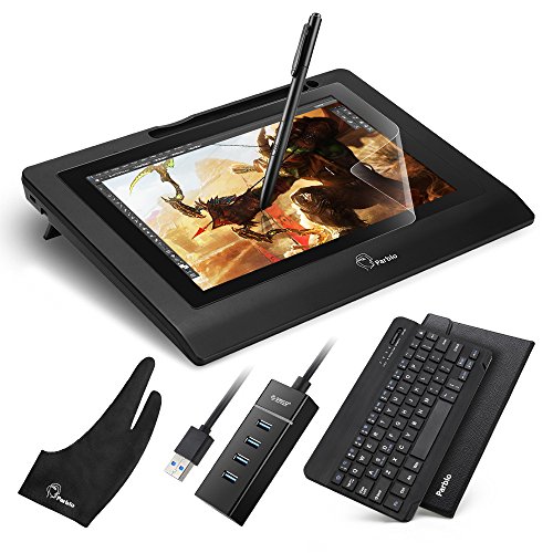 'parblo coast10 10.1 "Dibujo Gráficos Monitor tableta gráfica pantalla Graphic Drawing pantalla con batería libre lápiz Pen y 9 Bluetooth Teclado/funda de poliuretano