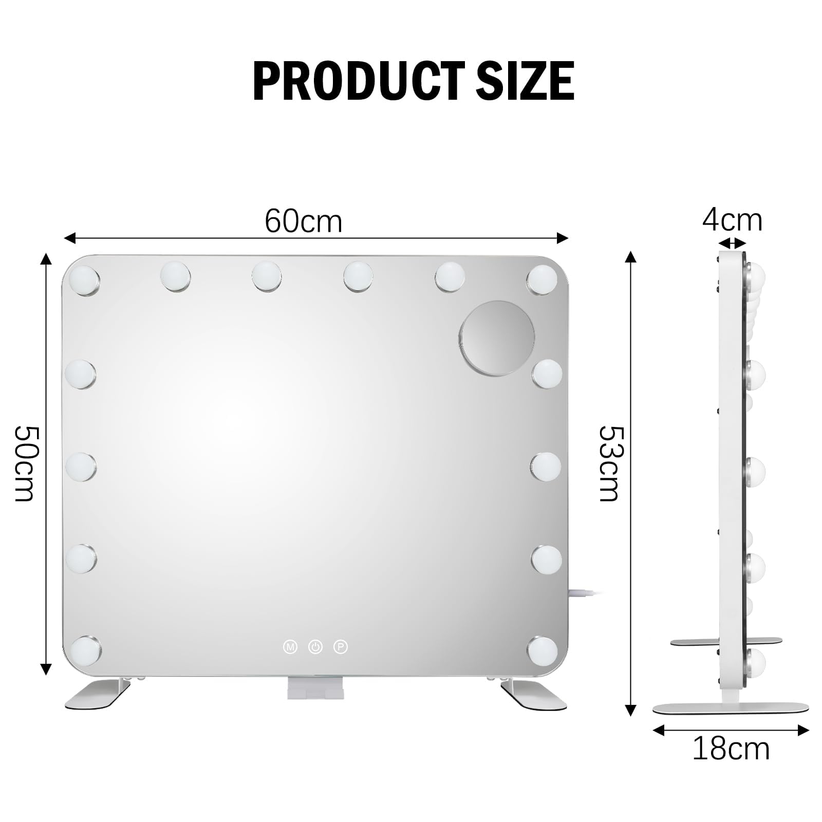REIFNA Makeup Mirror with Lighting, Can Be Rotated 360° Tabletop Mirror for Bedroom Dressing Room, Mirror 60cm, Smart Tabletop Makeup Mirror with Inductive Touch Switch (Color : Gold