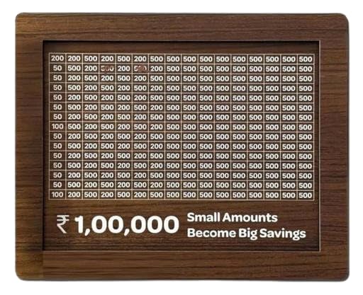 Wooden Savings Goal Tracker Board, Brown, Wall Mounted Financial Planner with Daily Grid Chart, 40 x 25 cm Money Savings Organizer for 1 Lakh Rupees-image-27