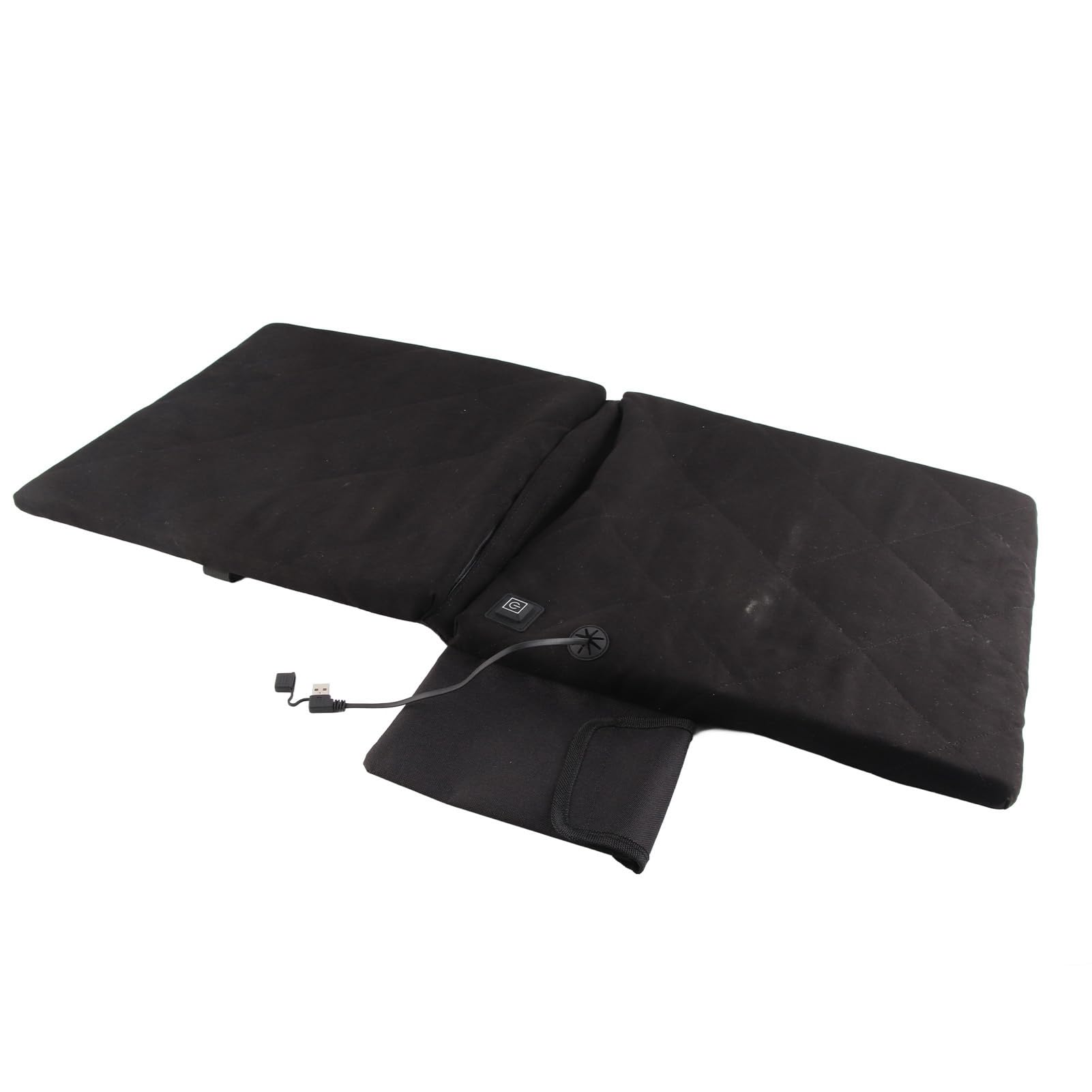 Elektrisch Beheizbares Sitzkissen, Faltbare Sitzheizung mit Rückenstütze für Camping, Angeln, Jagd, Tribünen, Material: Gestepptes Baumwollwildleder, Baumwolle, Oxford-Stoff, Schwarz, 40 x 40 cm