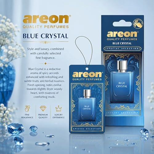 Image of AREON Luxury Blue Crystal SS03 Car Hanging Air Freshener - Premium Vehicle Air Freshener, Long Lasting Car Perfume, Elegant Hanging Fragrance for Interior Odor Control - (Pack of 3)