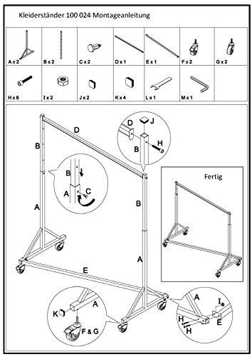 GERSO Profi Schwerlast Kleiderständer höhenverstellbar 125–205 cm | 150 kg Tragkraft | Industrie-Qualität Metall verchromt | Rollbar mit 80 mm Lenkrollen & Bremse | Stabiler Garderobenständer Premium