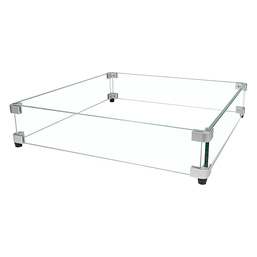 BOMINICA Glass Wind Guard for 28''&32" Fire Pit Table, 20 x 20 x 4 inch Clear Tempered Wind Guard for Gas Firepit, Thick Square Glass Shield with Aluminum Corner Bracket & Rubber Feet