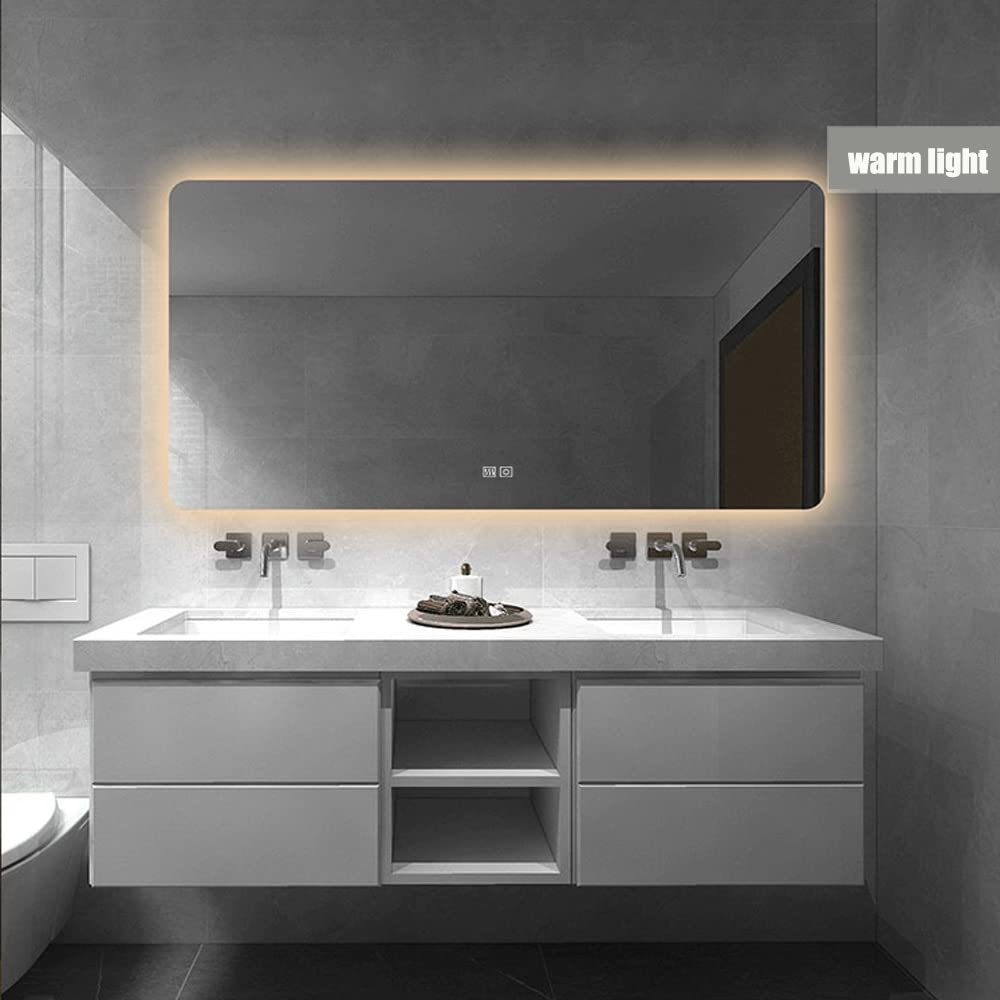 GuyAna Specchio cosmetico con Luce Specchio da Bagno con Montaggio a Parete Specchio per Trucco Illuminato Rettangolare da 24x32 Pollici Specchio LED antiappannamento Orizzontale/Vertical