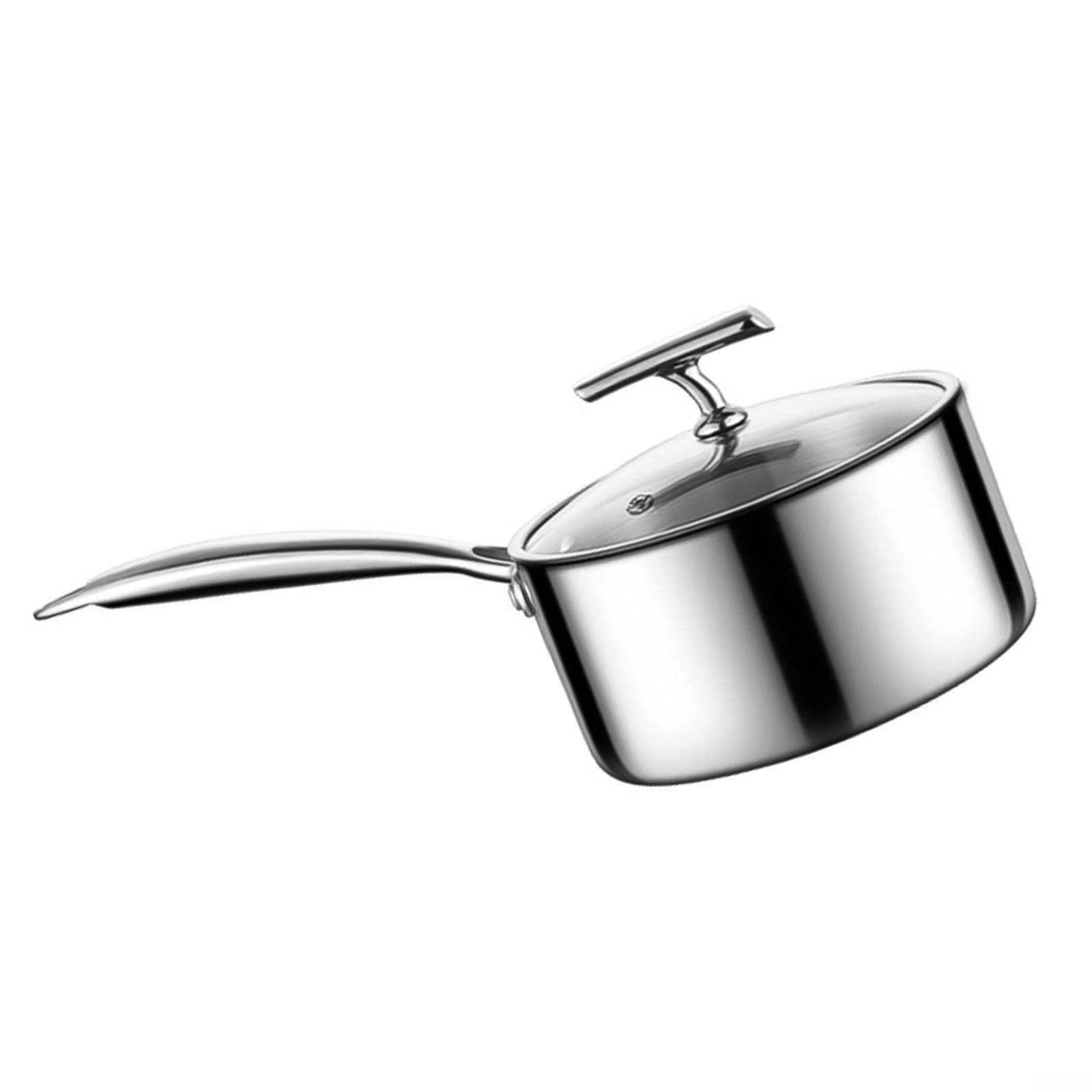 Pentola in acciaio inox 316 con coperchio in vetro, non rivestita, per zuppa di noodles latte, zuppa, pentola anche riscaldata per fornelli a induzione a gas, argento, 33,5 x 14,5 x 12 cm