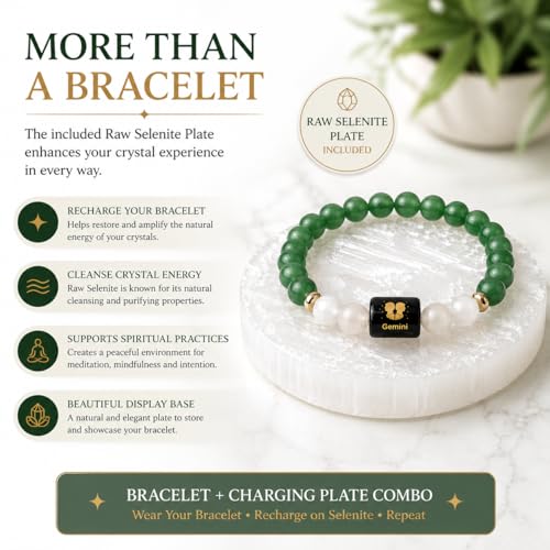Image of Zodiac Crystal Bracelet with Raw Selenite Plate for Men & Women | Aries, Taurus, Gemini, Cancer, Leo, Virgo, Libra, Scorpio, Sagittarius, Capricorn, Aquarius & Pisces Rashi Bracelet | Astrology Healing Crystal Gift
