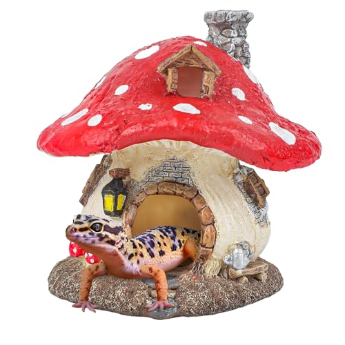 Uniclife Resin Mushroom House Decoration Cottage Ornament for Reptile Hide Cave Hideout Hideaway Spawning Cave Decor for Arboreal Reptiles Shrimp Betta Goldfish, Terrarium & Vivarium Decor