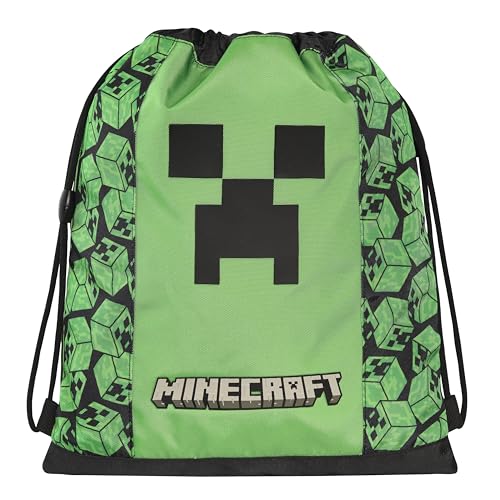 Sac à cordon Minecraft officiel avec bretelles anti-étouffement et poche zippée pour l'école