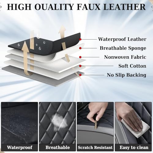 Image of Coverado Car Seat Covers Front Seats, Waterproof Seat Covers, Faux Leather Car Seat Covers 2 Pack, Universal Car Seat Protector Front Seat Cover Fit for Most Cars Trucks SUV- Gray&Black