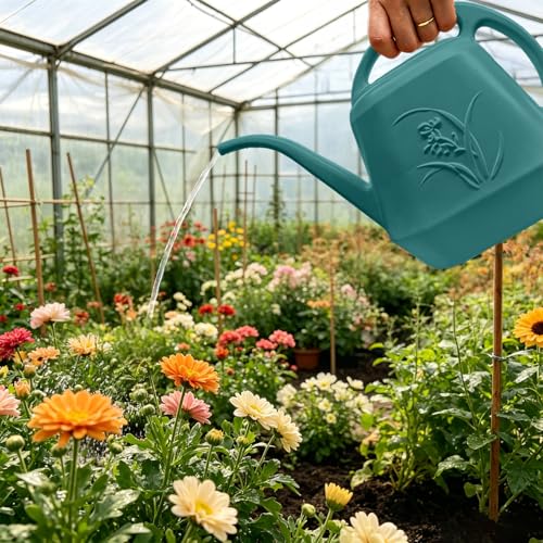 Image of Plastic Plant Watering Can - Green - 1 /2 Gallon