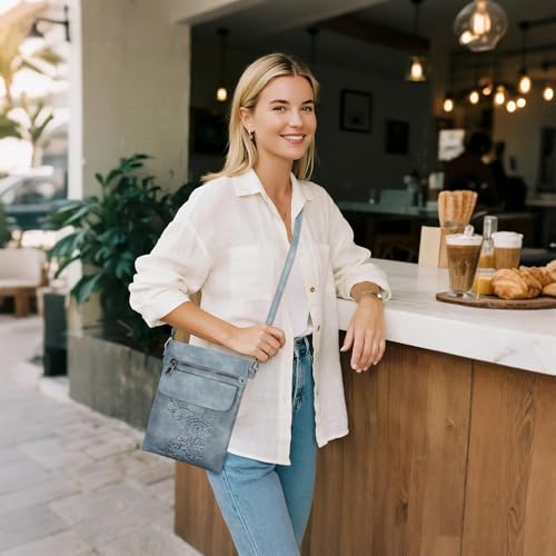 Image of Small Crossbody Purse for Women, Vegan Leather Multi Pocket Bag | Small Crossbody Bags for Women with Embossed Design, Adjustable Strap, Lightweight Travel Shoulder Bag for Daily Use and Gift