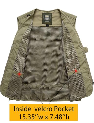 Vanchenl Herren Freizeit Safari Angeln Outdoor Arbeit Weste Jacke Foto Reise Cargo Mesh Weste Multi Taschen Armeegrün XL
