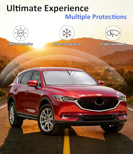 Image of Windshield Sun Shade for 2017-2025 2026 Mazda CX-5, Car Front Window Sunshade with 240T Sun Visor Protector Blocks UV Rays Heat Sun Shield Accessories (Mazda CX5)