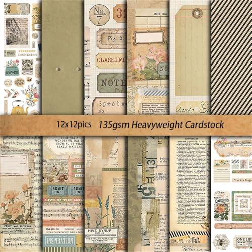 LEBKFT Papel vintage para álbumes de recortes, 12 unidades, cartulina de 6 x 6 pulgadas, hojas de papel de decoupage, papel de álbumes de recortes, decoupage, manualidades y envoltura de regalos