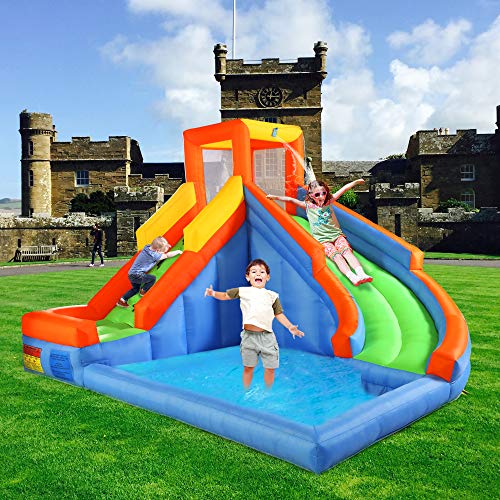 Sandinrayli Inflatable Water Slide Bounce House with Splash Pool & Climb Wall, Inflatable Water Park Including Carry Bag, Repairing Kit, Stake (Blower Not Included)