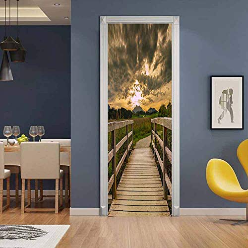 Oxiang Adesivi per Porte Interne 3D Ponte di Legno...