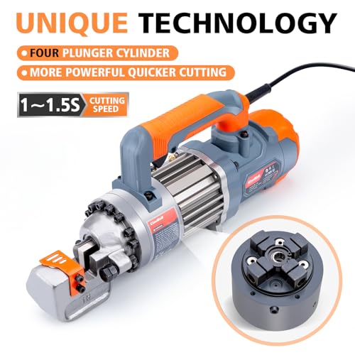 Image of 5 /8 Inch Electric Hydraulic Rebar Cutter, Portable Rebar Cutter, Cutting up to 4-16mm #5 Rebar, Cutting Speed 1-1.5S 1000W RC16B (Grey + Orange)