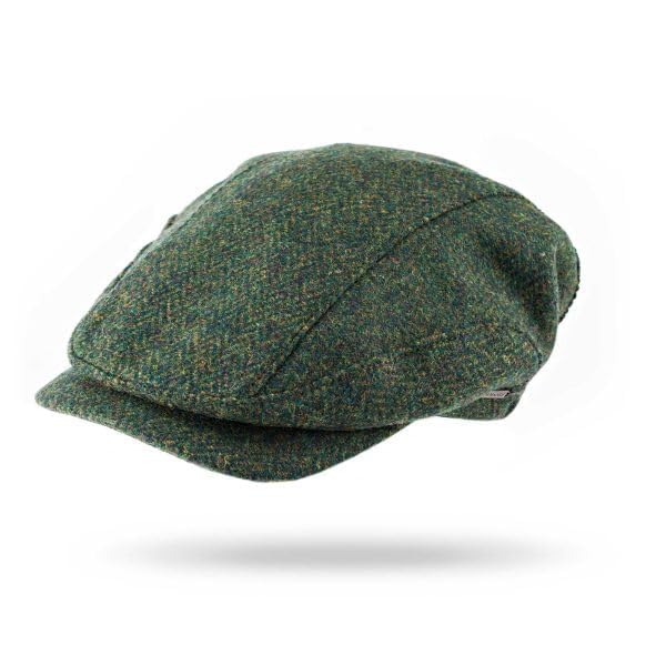 Biddy Murphy Self-Adjusting Irish Wool Driving Cap for Men and Women Comfort Fit Flat Cap Newsboy Style Hat (Medium Forest Green Herringbone)