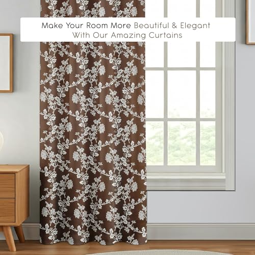 Image of FRESH FROM LOOM Heavy Jari Jacquard Premium Luxury Floral Curtain 6 Feet Windows | Ring Top Design | Light Blocking 80% Semi Blackout | Anti-Fade & Durable Parda (6ft, Brown, 1pc only)