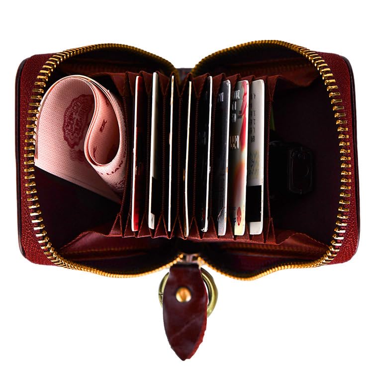 Image of Vintage Full Top Grain Leather Wallet RFID Blocking Multi Card Case with Zipper Pocket Card Holder for Men Women Gift Box