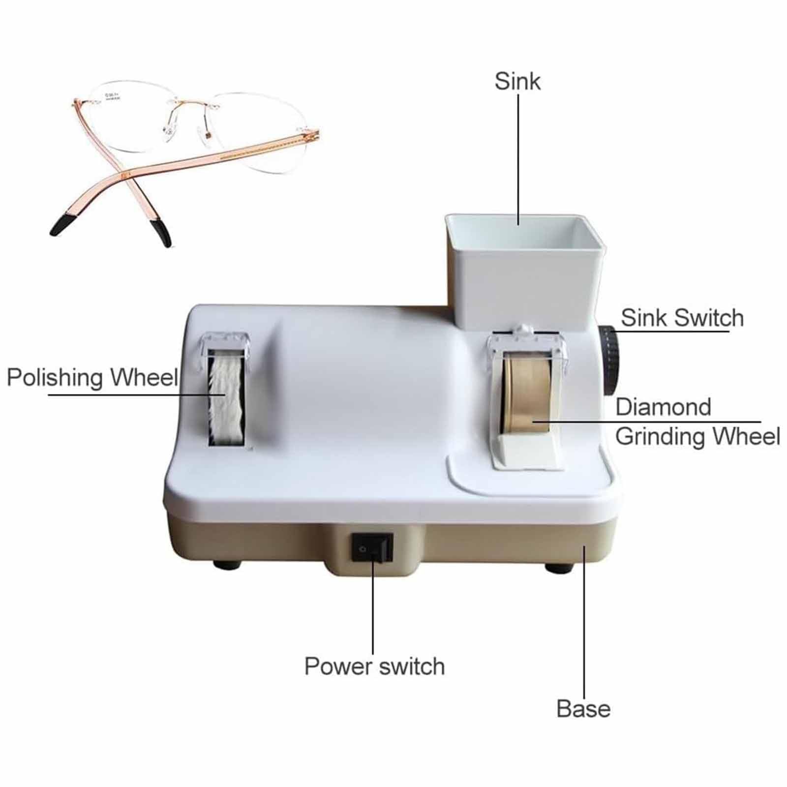 Smerigliatrice Ottica Manuale per Lenti,Smerigliatrice per Occhiali,con Lavandino Regolabile,Molatura Ruvida E Scanalatura a V per Negozi di Ottica,Centri di Optometria