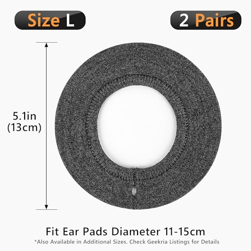Geekria 2 Pairs Knit Headphones Ear Covers with Oeko-TEX & SGS Product Safety, Washable & Stretchable Earcup Protectors for Over-Ear Headsets, Sweat Pads for Gym (Size L/Dark Gray) miniatura 6