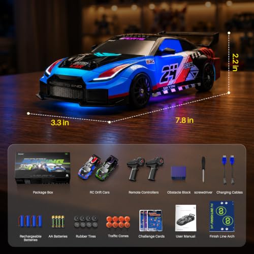Geyiie Remote Control Cars, 2-Pack RC Cars for Boys Girls Age 8-12 | 2-Player Racing Set, Race Course Set,1:24 Scale, 4WD RC Drift Cars, Extra Grip tires, Up to 70 Minutes Per Car, Indoor Racing - image 9