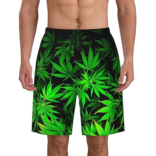 Weed Marijuana Leaf Mens Swim Trunks Quick Dry Swim Shorts Swimwear Bathing Suits with Pockets
