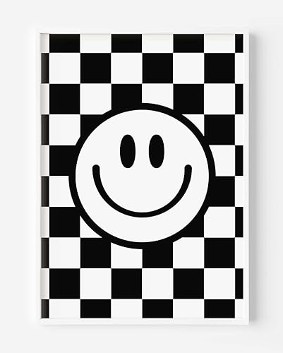 Miniatura 1 de Black and White Checkered Smiley Face Poster for Kids Room Rad Little Dude Wall Decor for Boys Room UNFRAMED (Black, 11x14)