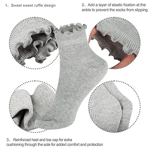 Image of Womens Ankle Casual Socks Lace Ruffle Low Cut Knit Cotton Lettuce Socks for Women Girls