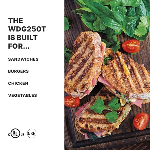 Image of Waring Panini Press with Timer, 14.5 inch x 11 inch Cooking Surface | Ribbed & Flat Cast Iron Plates, 14.5 inch x 11 inch Cooking Surface, 570F Adjustable Thermostat, for Sandwiches up to 3 inch Thick, 120V